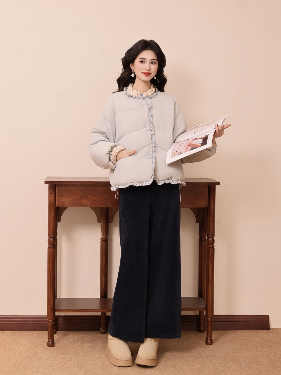 【Tile Eaves Moonlight】Hong Kong Vintage Style Autumn Winter Versatile Warm Loose Down Jacket Coat YM2477376