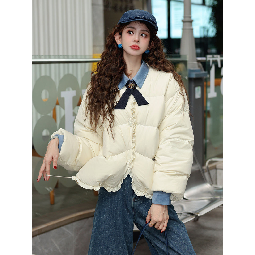 【Moonlight on Roof Tiles】Lace-Trimmed Down Jacket, Women&