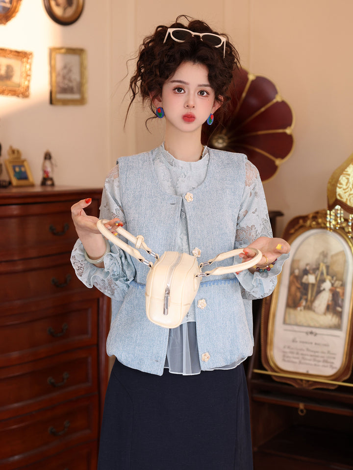 【Sea Gleam Dream-Weave】2026 Super-Pretty Light-Blue Vest, Women&