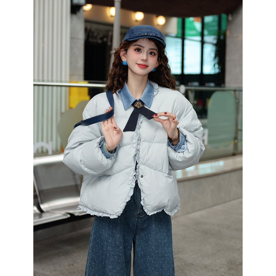 【Moonlight on Roof Tiles】Lace-Trimmed Down Jacket, Women&