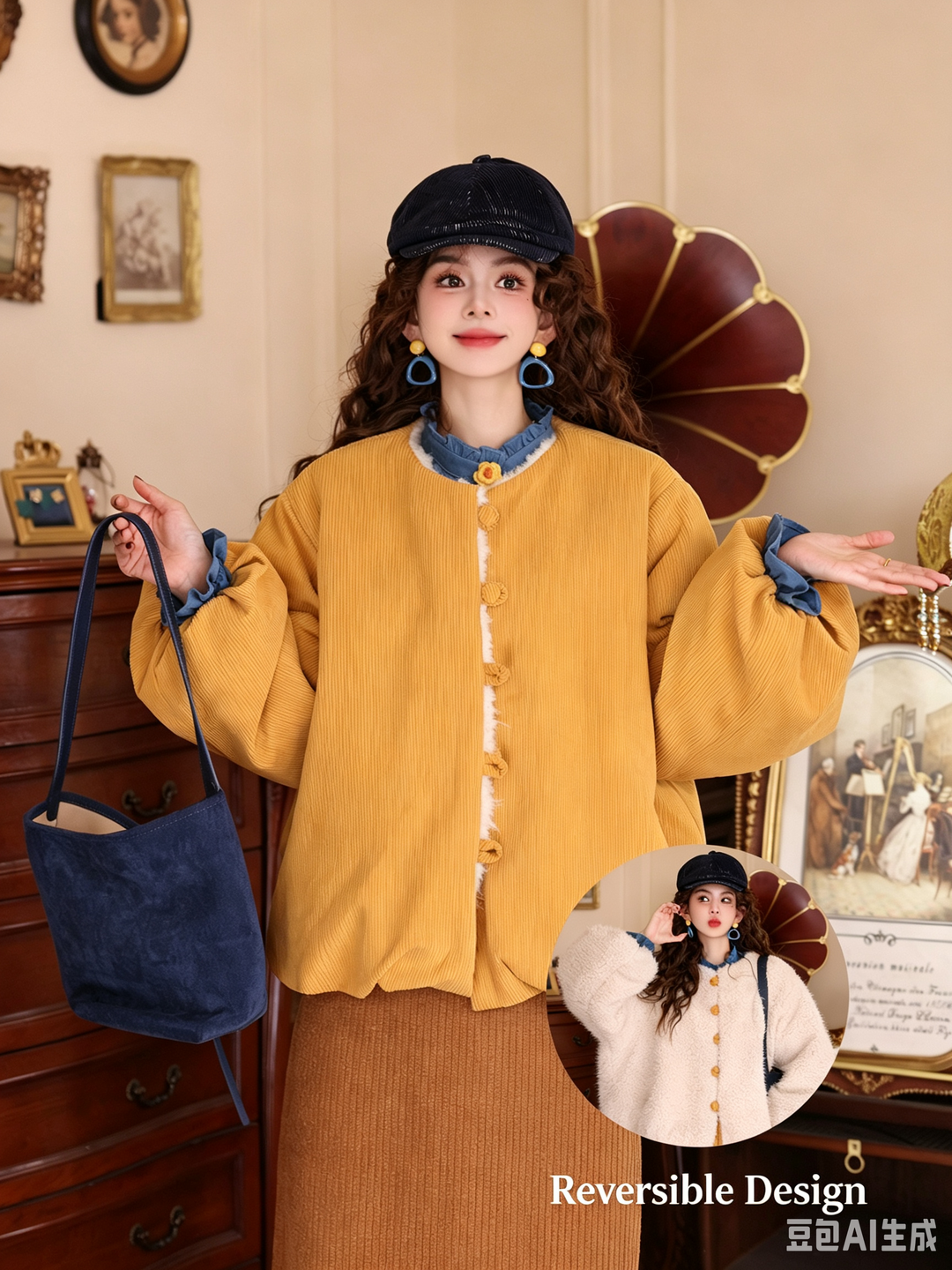 【Winter Dopamine】Red Corduroy Coat, Women&