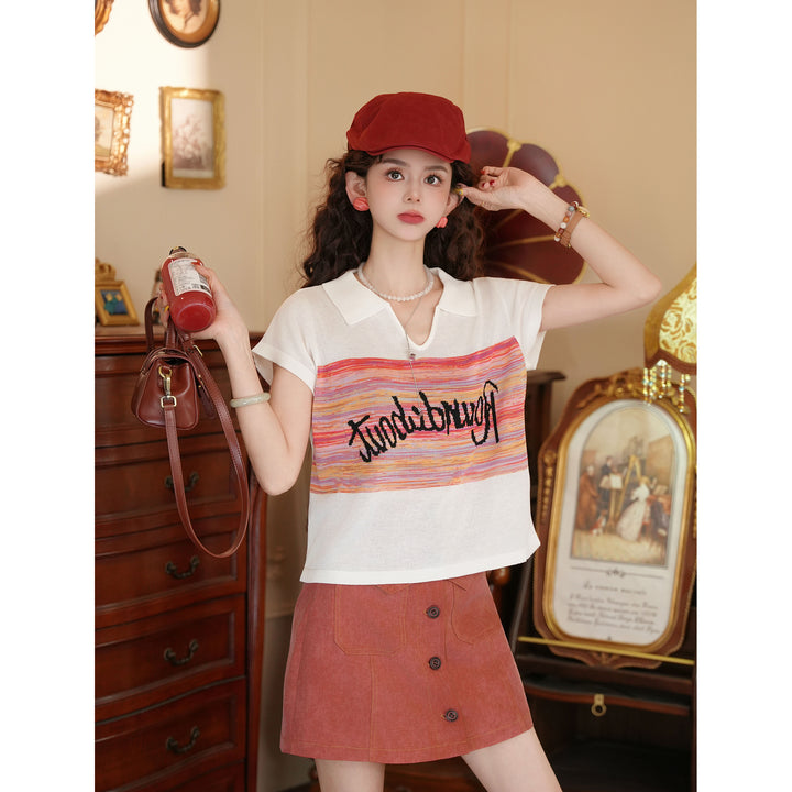 【Crimson Mark】Vintage Knit Short-Sleeve Women&