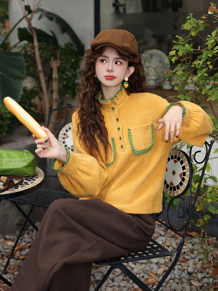 【Persimmon-Dyed Autumn Lamp】Vintage Hong Kong-Style Stand-Collar Shirt, Women&