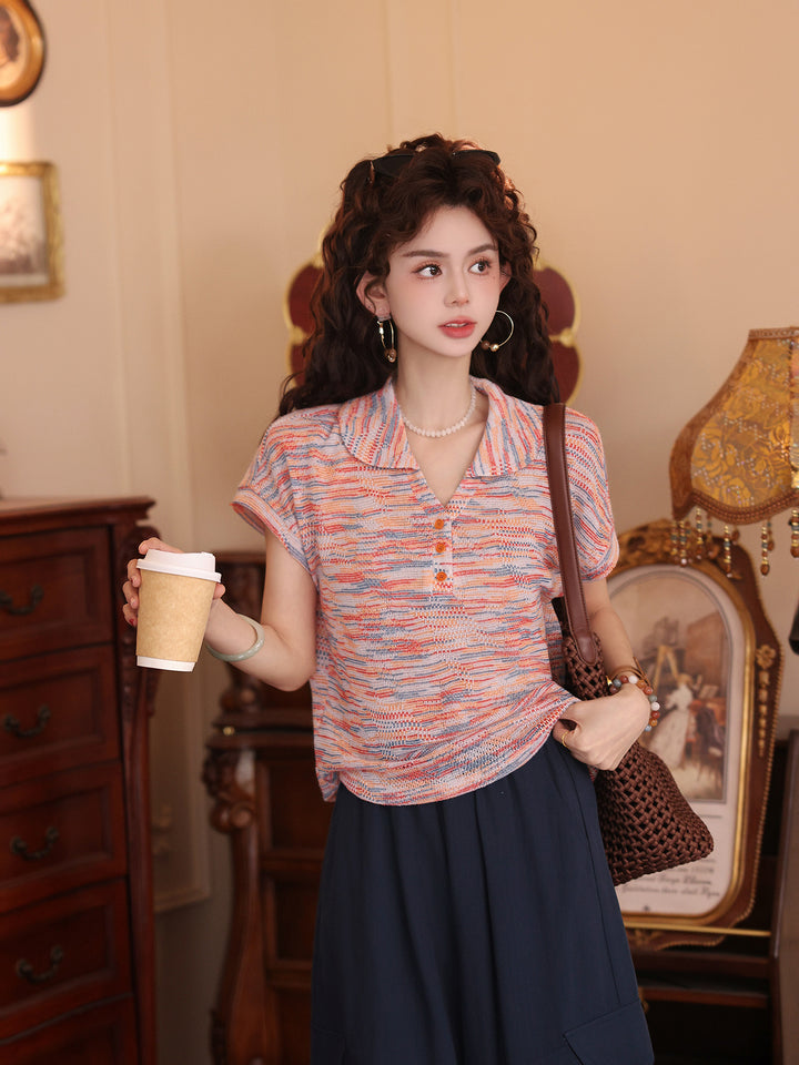 【Stripe Wander】Dopamine Stripe Short-Sleeve T-Shirt, Women&