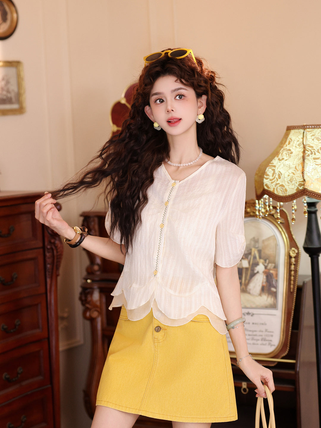 【Grey-Haze Orchid】Gentle Casual Versatile Short-Sleeve Shirt, Women&