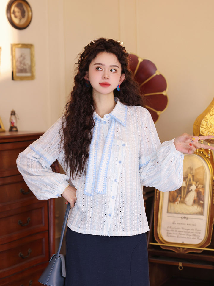 【Cloud Shadows &amp; Sky Light】Early-Spring Pretty Tie-Strap Top, Women&