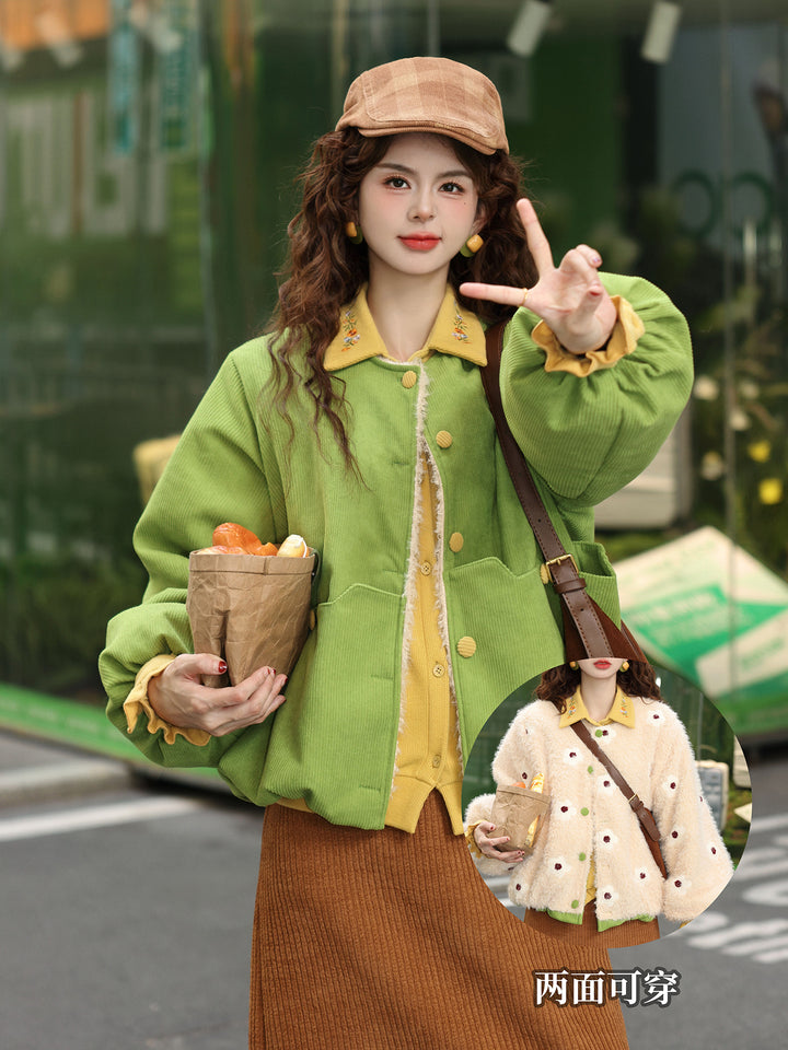 【Misty Hollow】Reversible Fleece Coat, Women&