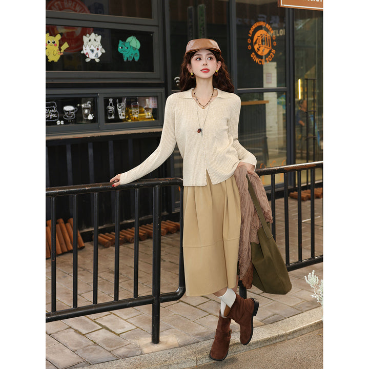 【Cream Mousse】Vintage Hong Kong-Style Autumn Cardigan, Versatile Flattering Knit T-Shirt Top J26Q07303