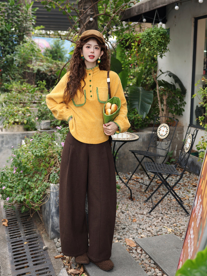 【Persimmon-Dyed Autumn Lamp】Vintage Hong Kong-Style Stand-Collar Shirt, Women&