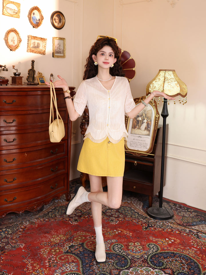 【Grey-Haze Orchid】Gentle Casual Versatile Short-Sleeve Shirt, Women&