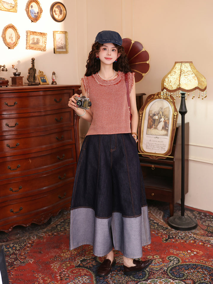 【Amber Glow】Chanel-Style Sleeveless Knit Round-Neck Vest, Women&