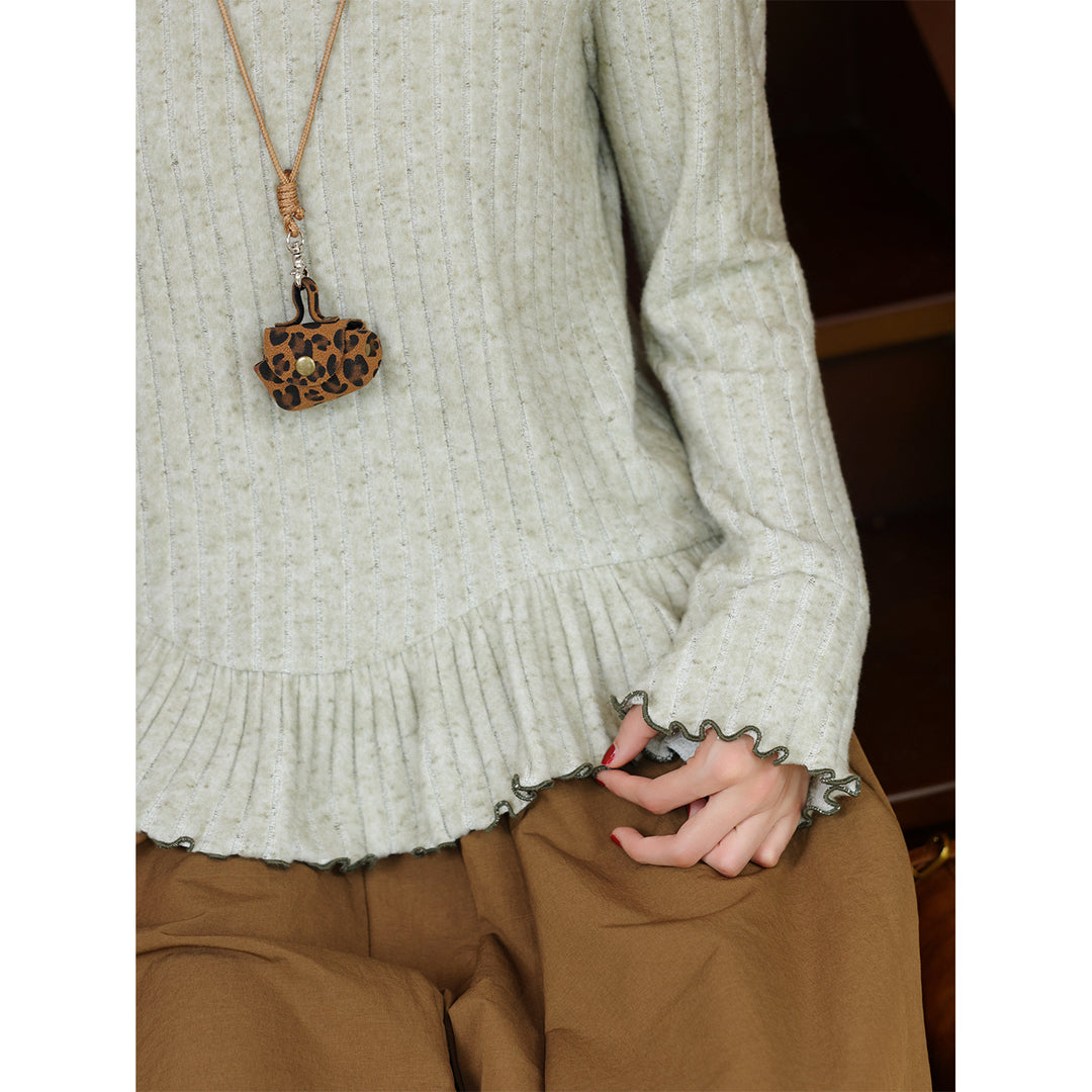 【Spring Moss Drizzle】Vintage Hong Kong Style Stand Collar Elegant Base Layer 2026 Autumn Versatile Long Sleeve Top J26Q08175