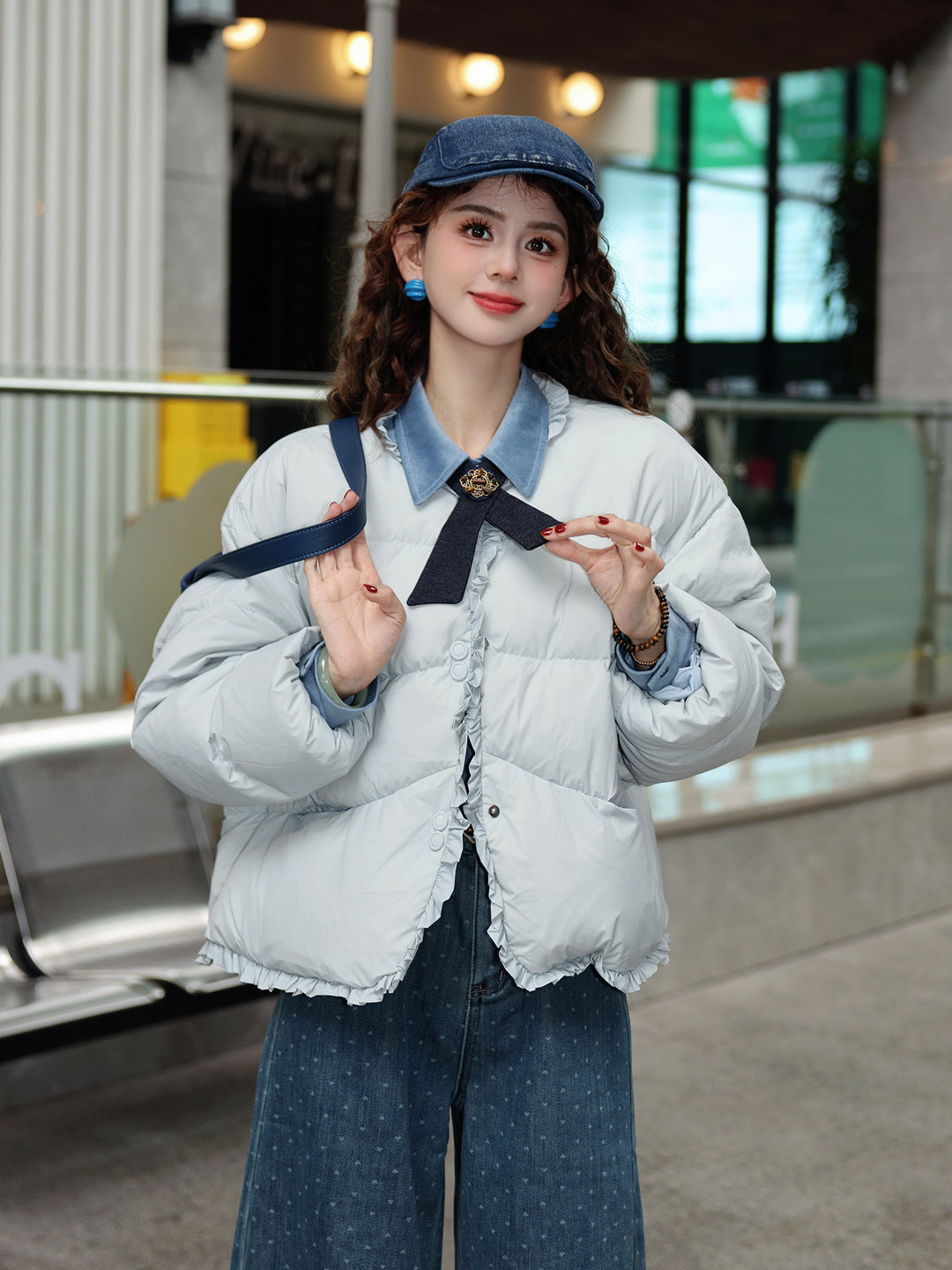 【Moonlight on Roof Tiles】Lace-Trimmed Down Jacket, Women&
