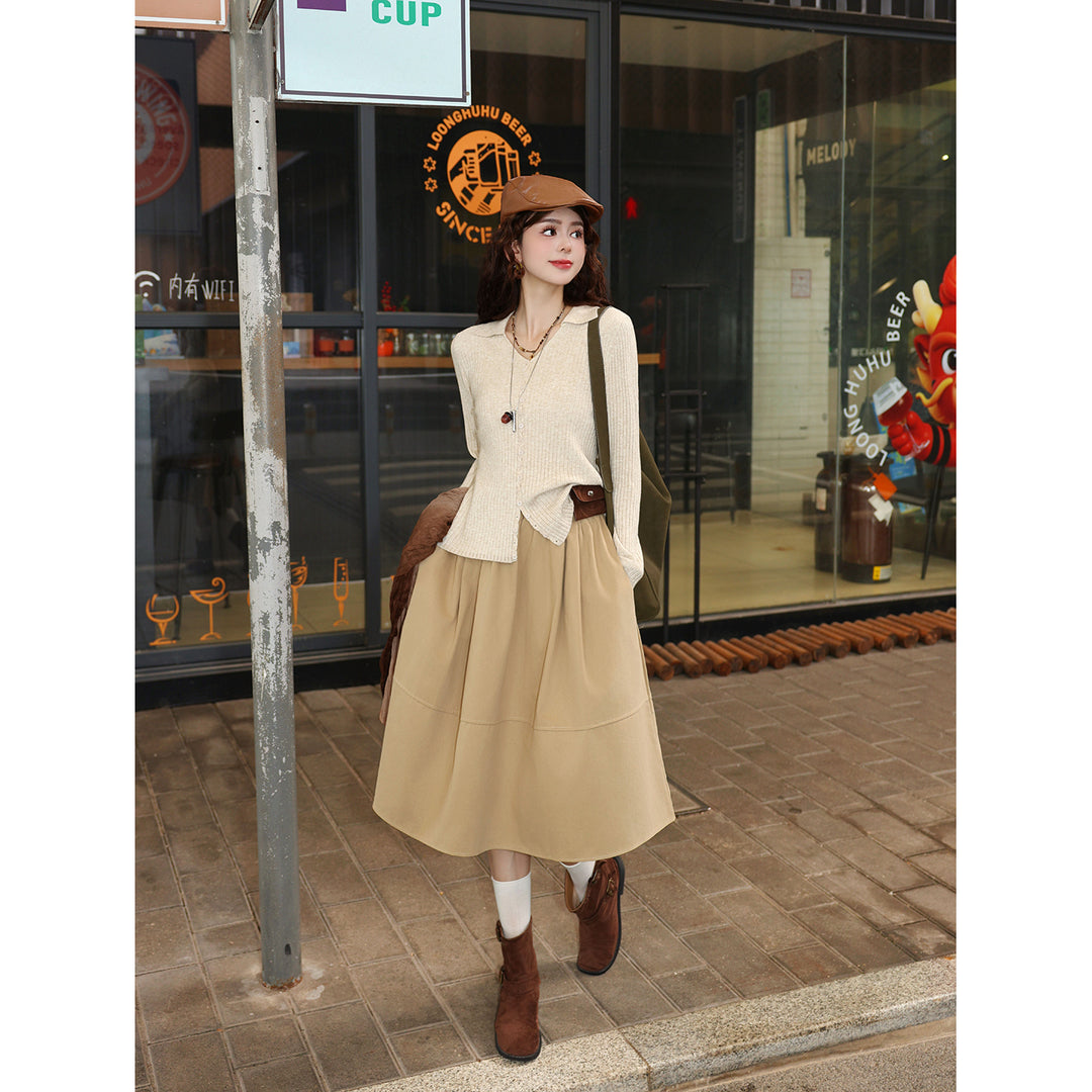 【Cream Mousse】Vintage Hong Kong-Style Autumn Cardigan, Versatile Flattering Knit T-Shirt Top J26Q07303