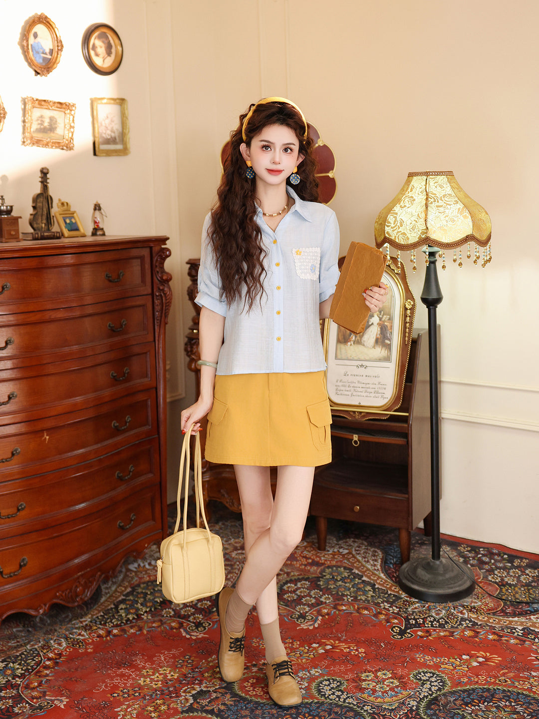 【Sea Foam First Kiss】Blue Short-Sleeve Shirt, Women&