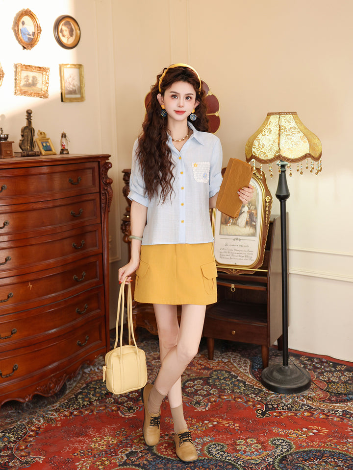 【Sea Foam First Kiss】Blue Short-Sleeve Shirt, Women&
