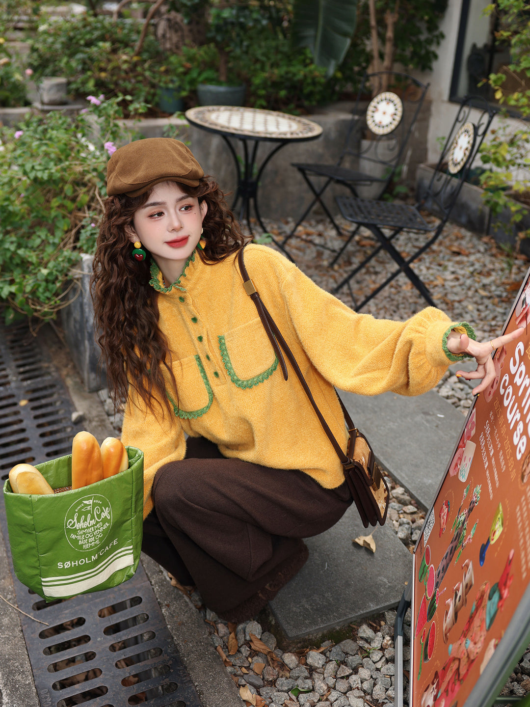 【Persimmon-Dyed Autumn Lamp】Vintage Hong Kong-Style Stand-Collar Shirt, Women&