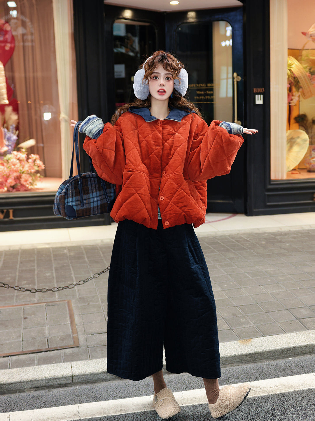 【Rice Waves Turning Gold】Round-Neck Padded Coat, Women&
