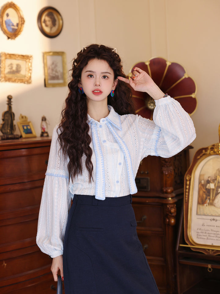【Cloud Shadows &amp; Sky Light】Early-Spring Pretty Tie-Strap Top, Women&