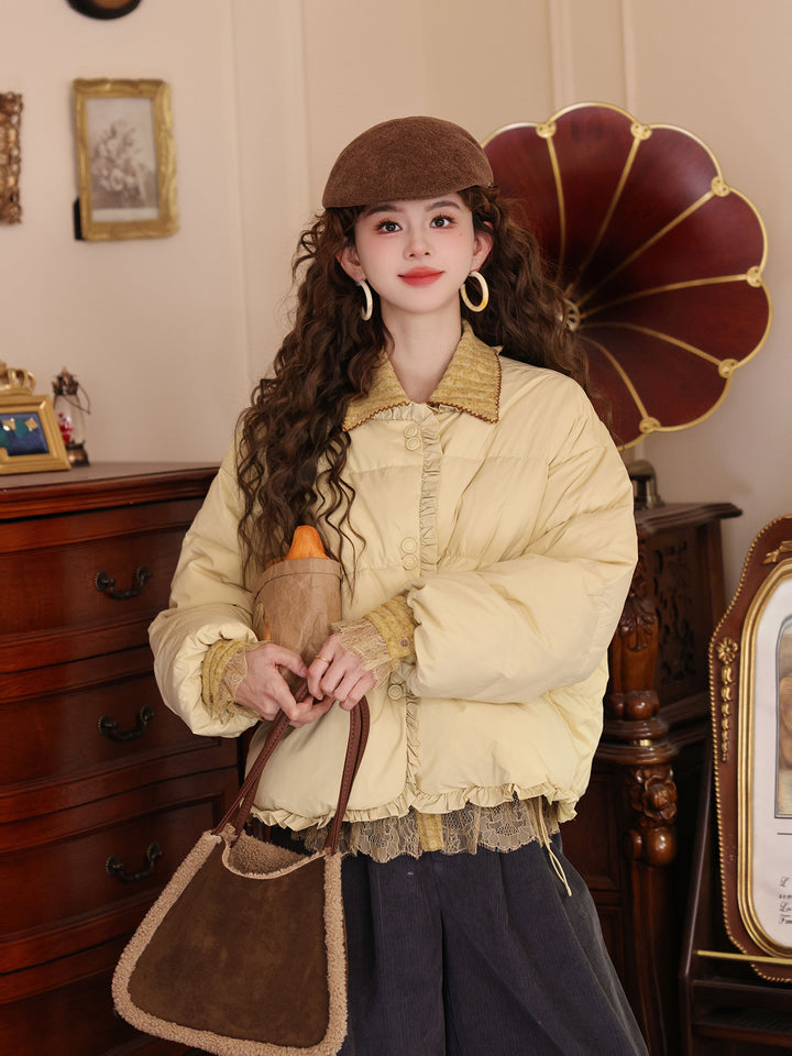 【Moonlight on Roof Tiles】Lace-Trimmed Down Jacket, Women&