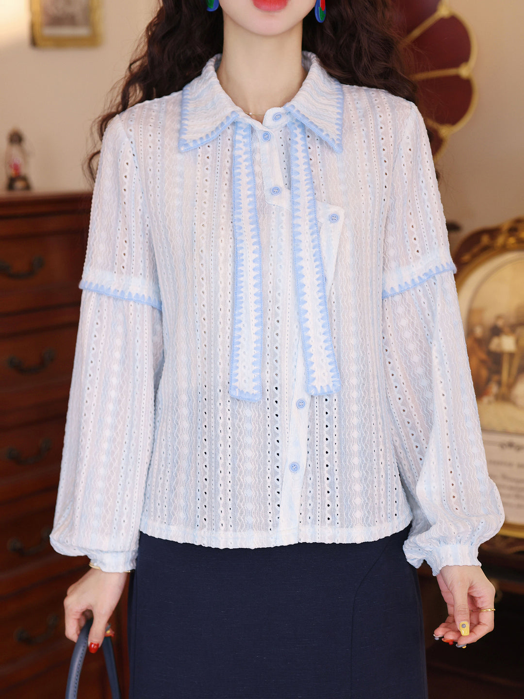 【Cloud Shadows &amp; Sky Light】Early-Spring Pretty Tie-Strap Top, Women&