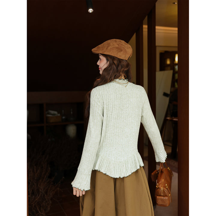 【Spring Moss Drizzle】Vintage Hong Kong Style Stand Collar Elegant Base Layer 2026 Autumn Versatile Long Sleeve Top J26Q08175