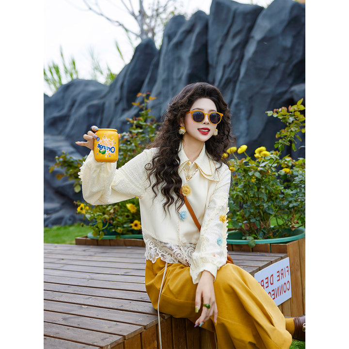 【Osmanthus Rice Cake】Vintage Hong Kong Style Lace Spliced Vest Spring Sleeveless Waistcoat KK0726694