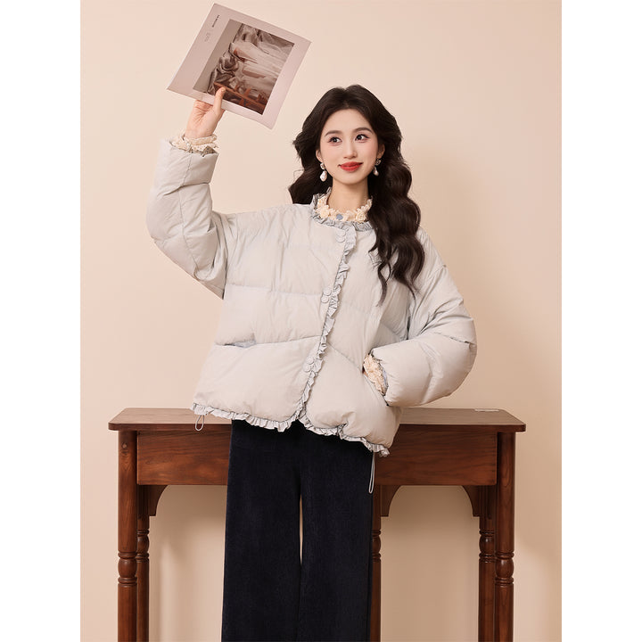 【Tile Eaves Moonlight】Hong Kong Vintage Style Autumn Winter Versatile Warm Loose Down Jacket Coat YM2477376