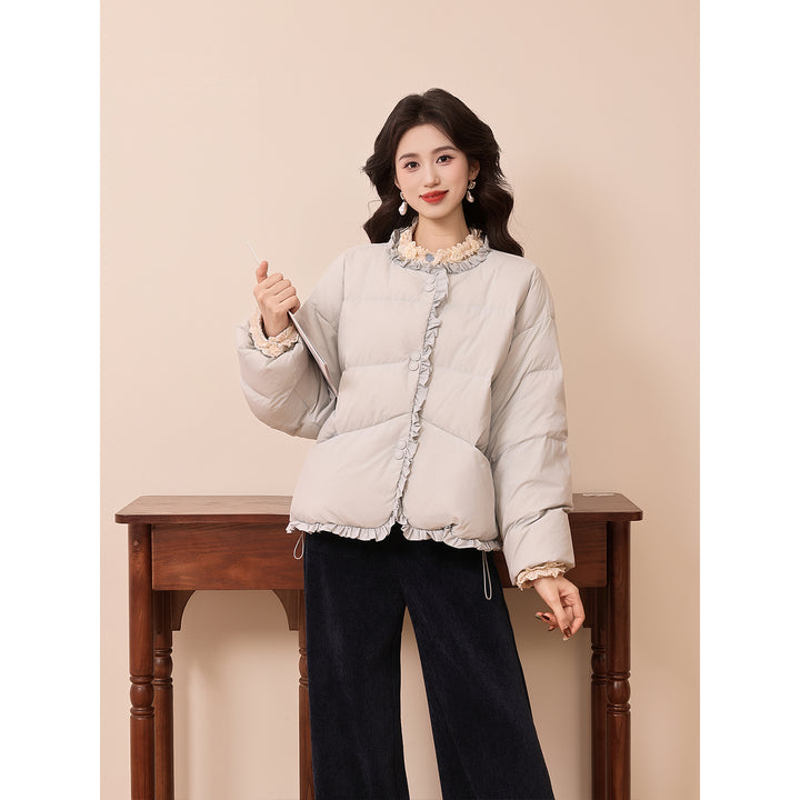 【Tile Eaves Moonlight】Hong Kong Vintage Style Autumn Winter Versatile Warm Loose Down Jacket Coat YM2477376