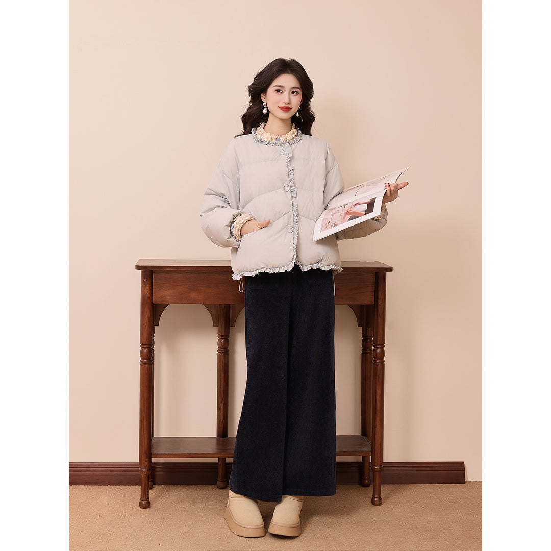 【Tile Eaves Moonlight】Hong Kong Vintage Style Autumn Winter Versatile Warm Loose Down Jacket Coat YM2477376