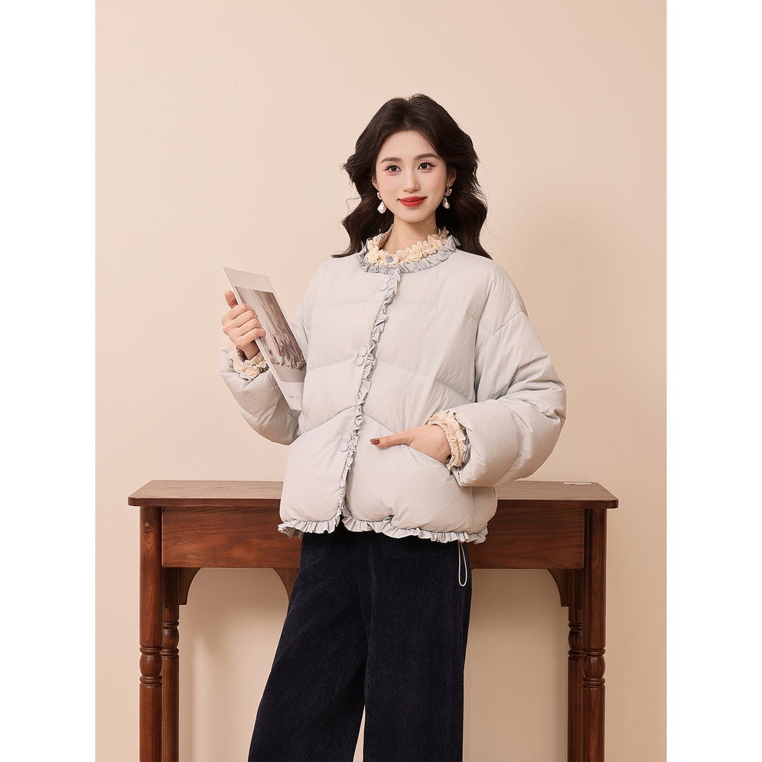 【Tile Eaves Moonlight】Hong Kong Vintage Style Autumn Winter Versatile Warm Loose Down Jacket Coat YM2477376