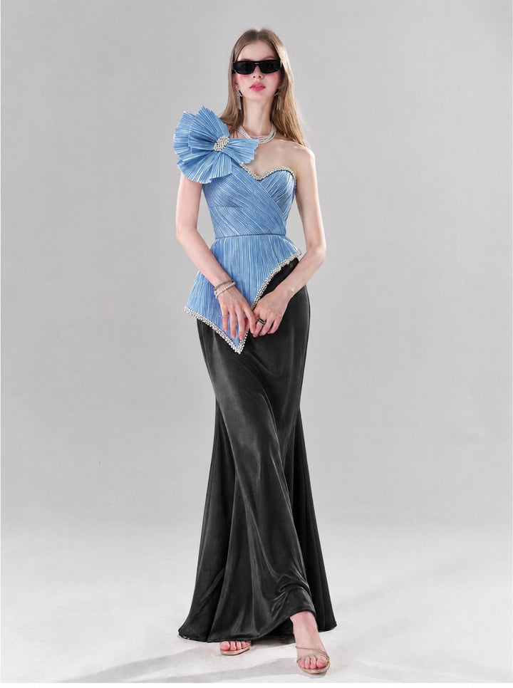 【Luxury Elegance Kollektion】Damen One-Shoulder-Abendkleid mit 3D-Blumen, figurbetontem Strass-Taille und Meerjungfrauen-Schnitt S006