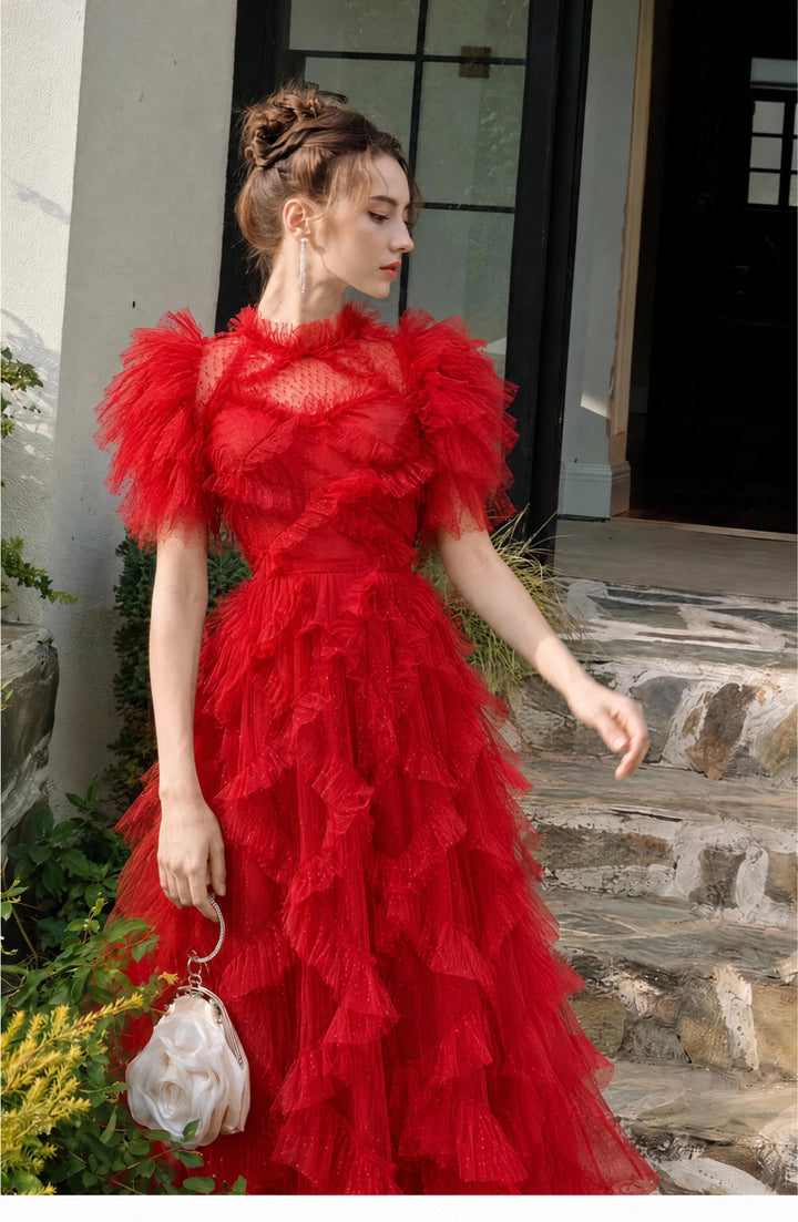 【Fluff Trim】Feather Edge Waist Tulle Dress S021