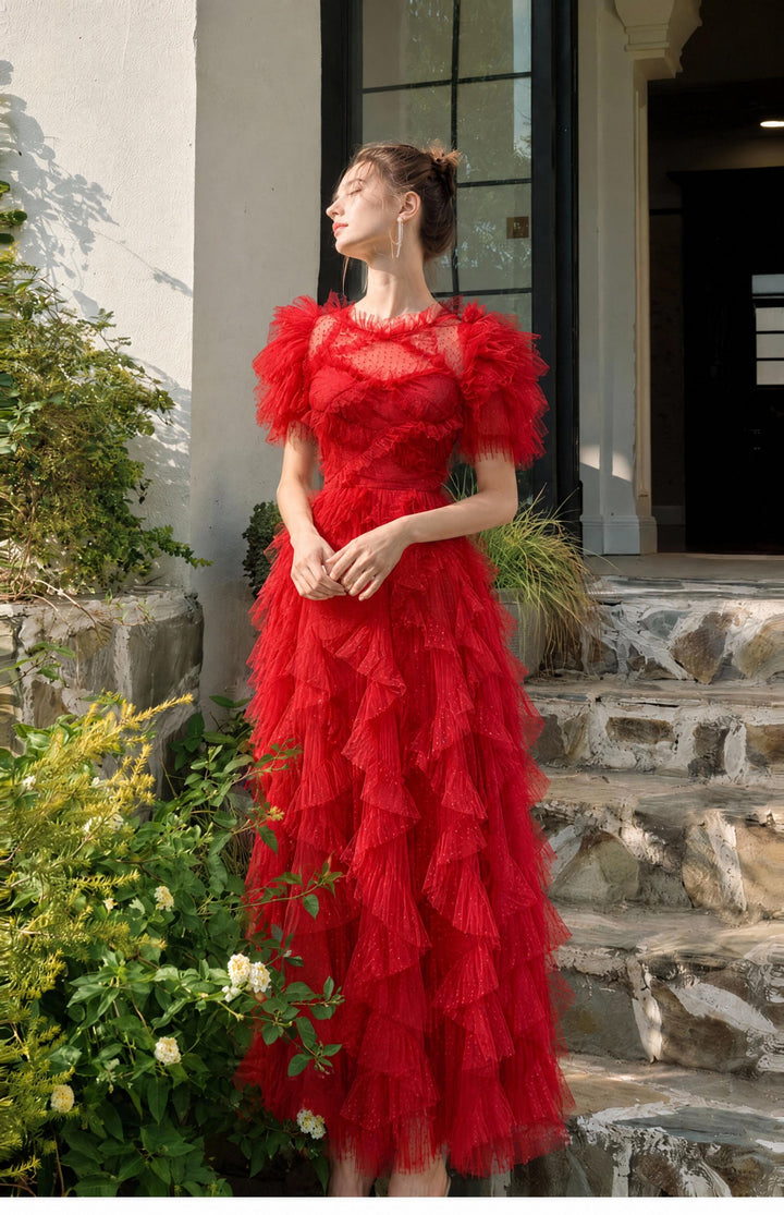 【Fluff Trim】Feather Edge Waist Tulle Dress S021