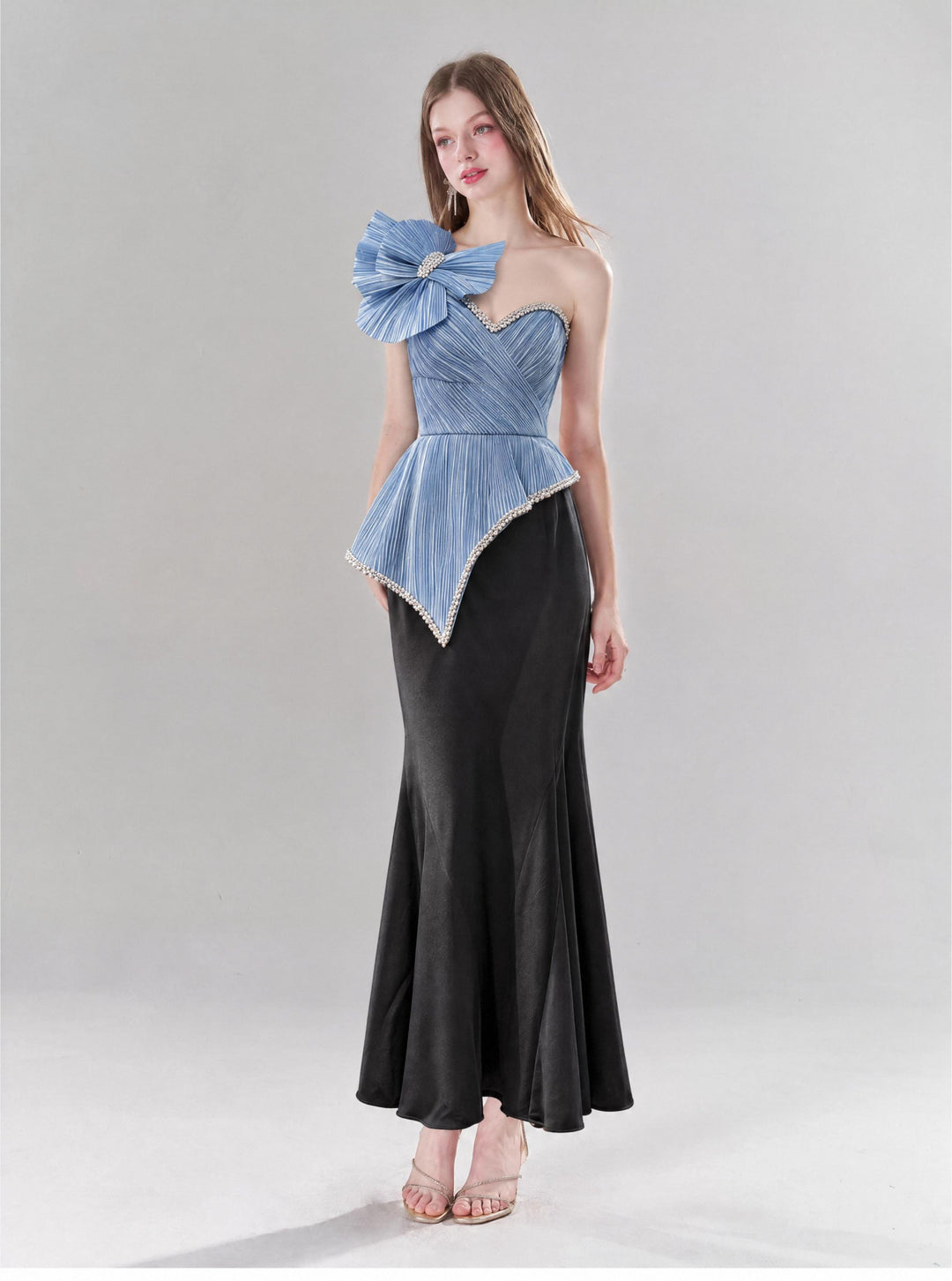 【Luxury Elegance Kollektion】Damen One-Shoulder-Abendkleid mit 3D-Blumen, figurbetontem Strass-Taille und Meerjungfrauen-Schnitt S006
