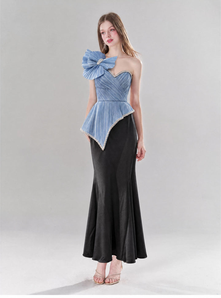 【Luxury Elegance Kollektion】Damen One-Shoulder-Abendkleid mit 3D-Blumen, figurbetontem Strass-Taille und Meerjungfrauen-Schnitt S006