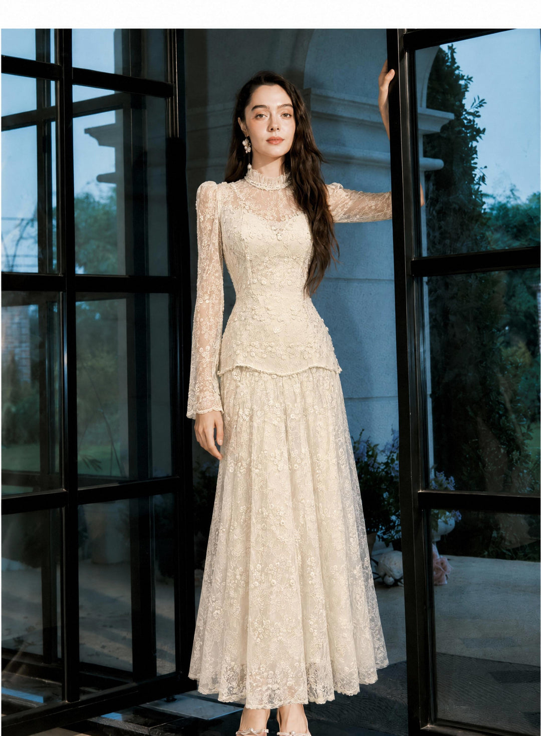 【Pure Lace Dream】High Neck Lace Waist Maxi Dress S022