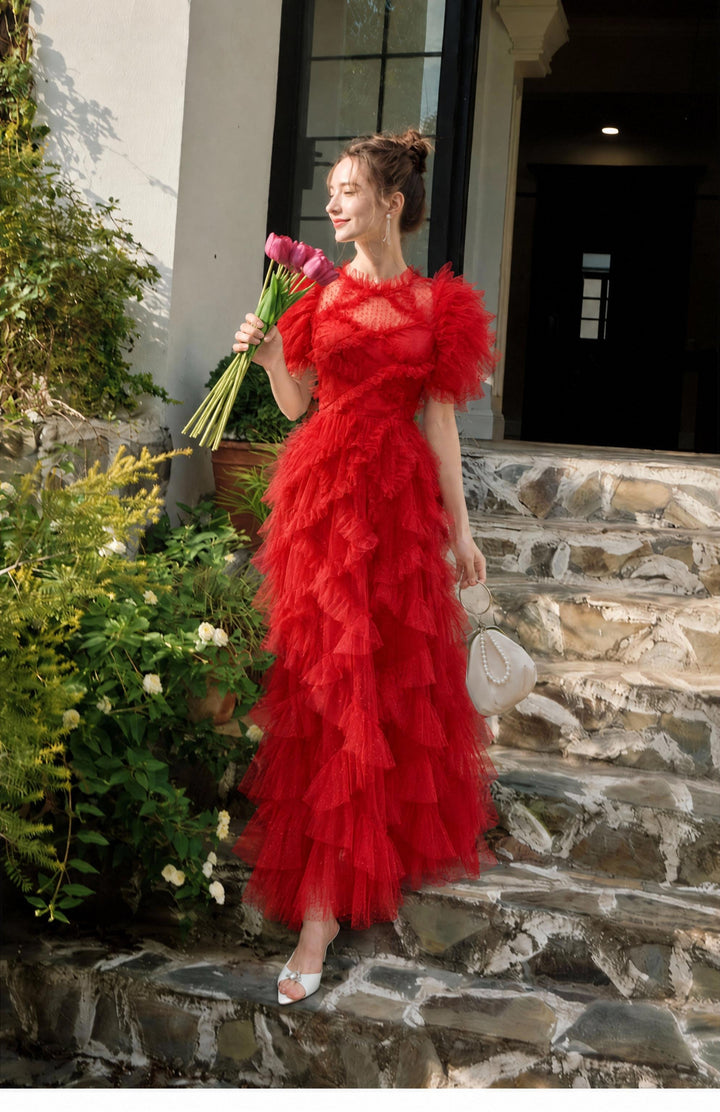 【Fluff Trim】Feather Edge Waist Tulle Dress S021