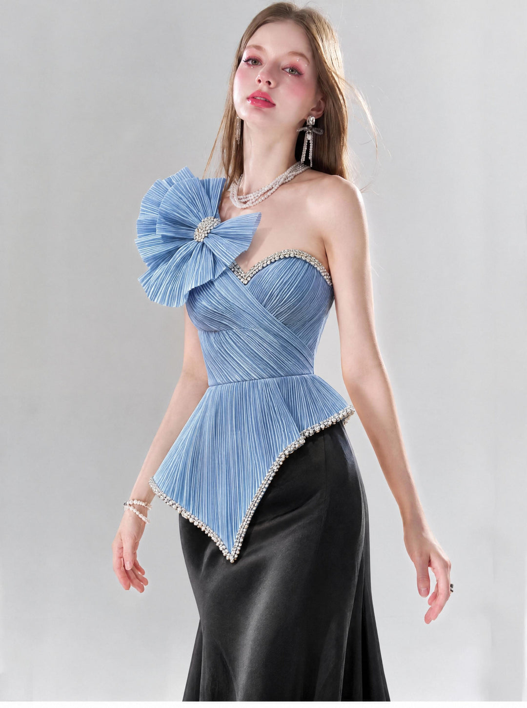 【Luxury Elegance Kollektion】Damen One-Shoulder-Abendkleid mit 3D-Blumen, figurbetontem Strass-Taille und Meerjungfrauen-Schnitt S006