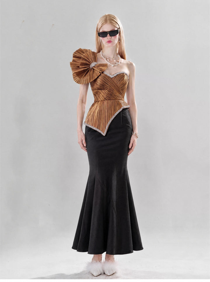 【Luxury Elegance Kollektion】Damen One-Shoulder-Abendkleid mit 3D-Blumen, figurbetontem Strass-Taille und Meerjungfrauen-Schnitt S006