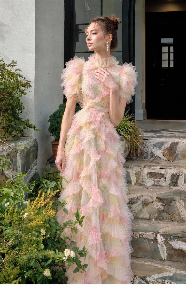 【Fluff Trim】Feather Edge Waist Tulle Dress S021