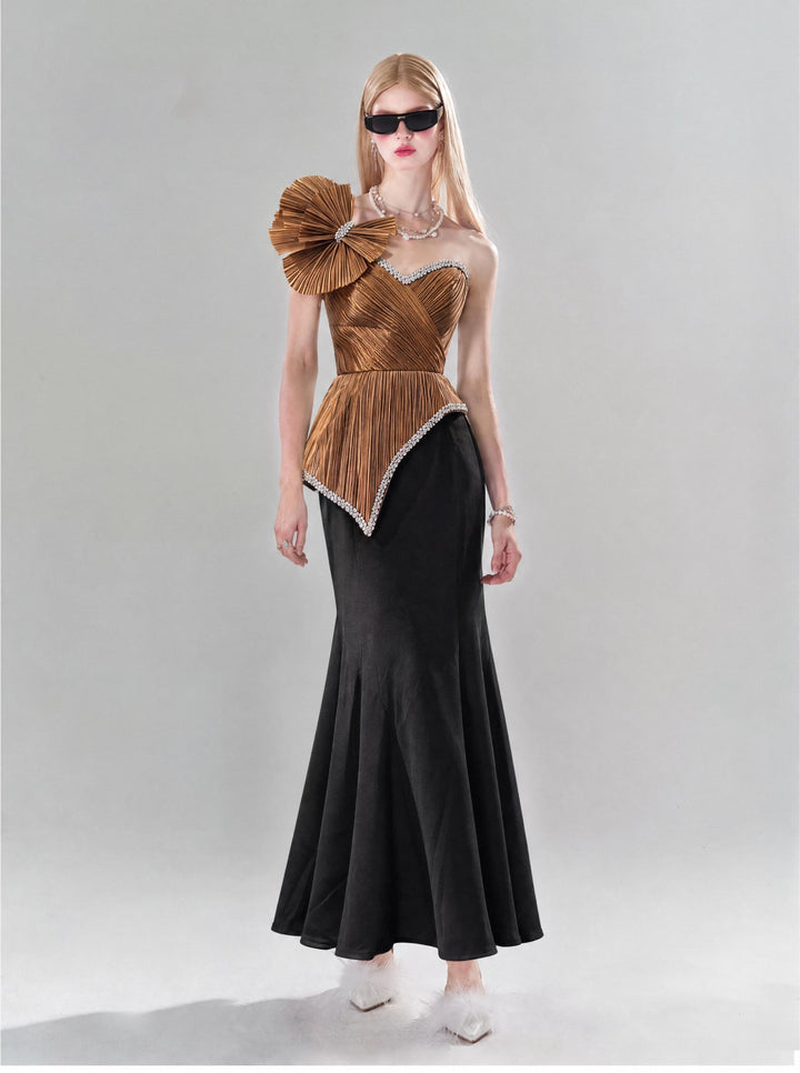 【Luxury Elegance Kollektion】Damen One-Shoulder-Abendkleid mit 3D-Blumen, figurbetontem Strass-Taille und Meerjungfrauen-Schnitt S006