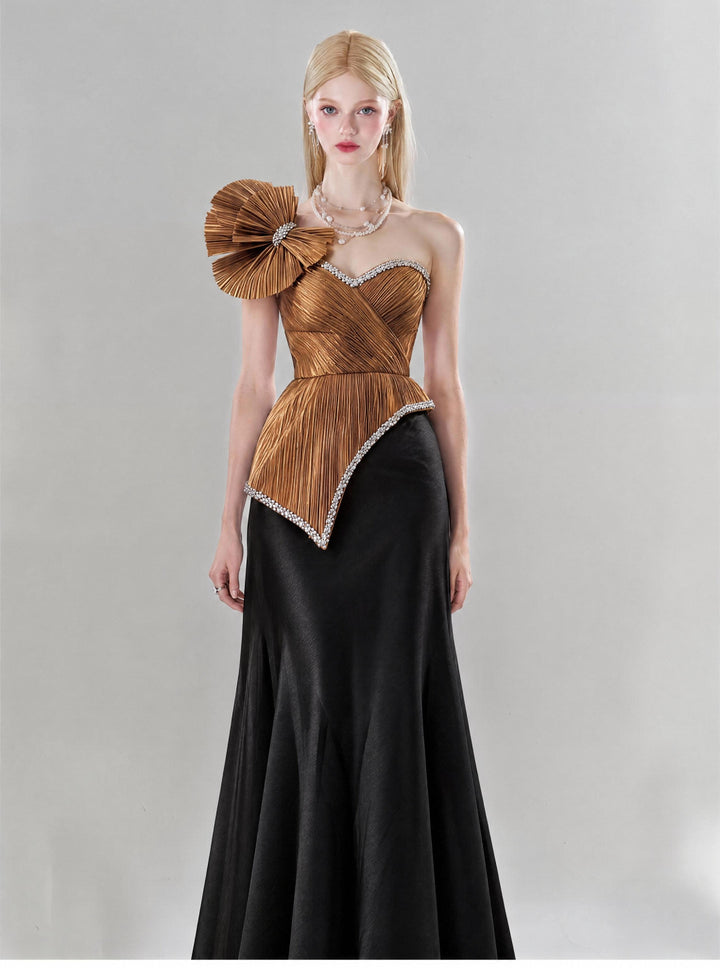 【Luxury Elegance Kollektion】Damen One-Shoulder-Abendkleid mit 3D-Blumen, figurbetontem Strass-Taille und Meerjungfrauen-Schnitt S006