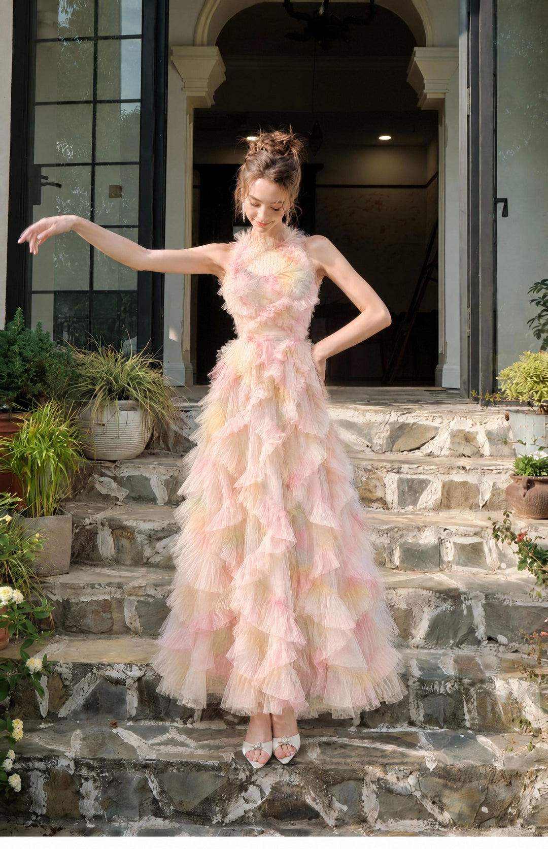 【Fluff Trim】Feather Edge Waist Tulle Dress S021