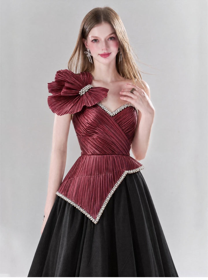【Luxury Elegance Kollektion】Damen One-Shoulder-Abendkleid mit 3D-Blumen, figurbetontem Strass-Taille und Meerjungfrauen-Schnitt S006