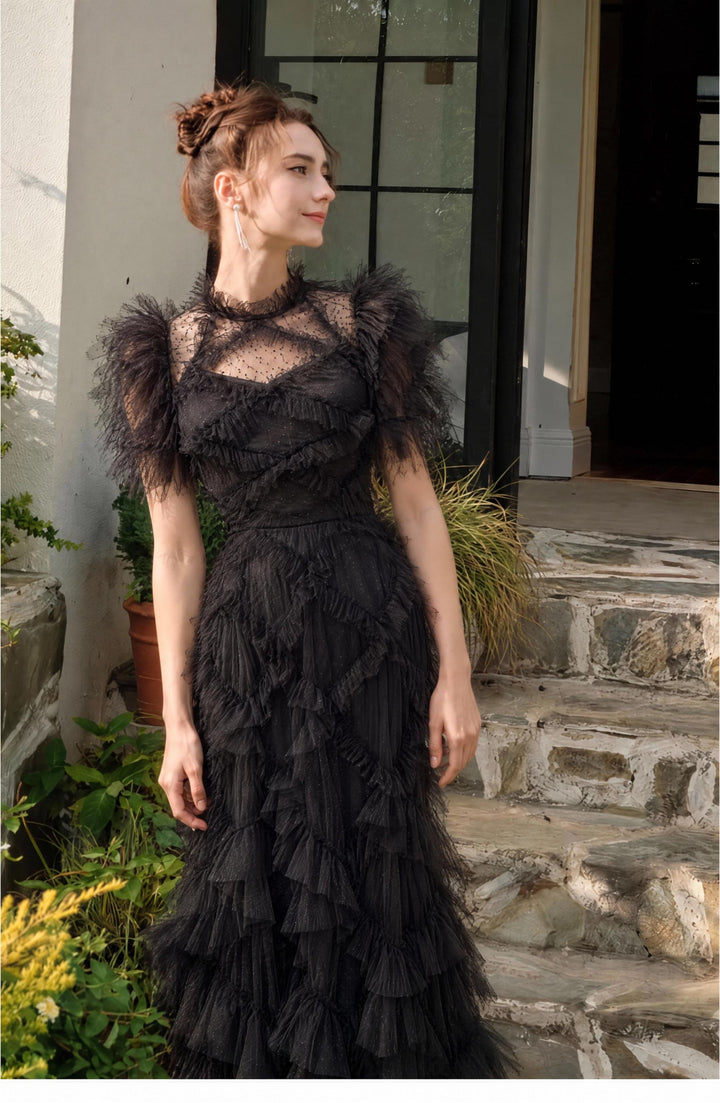 【Fluff Trim】Feather Edge Waist Tulle Dress S021